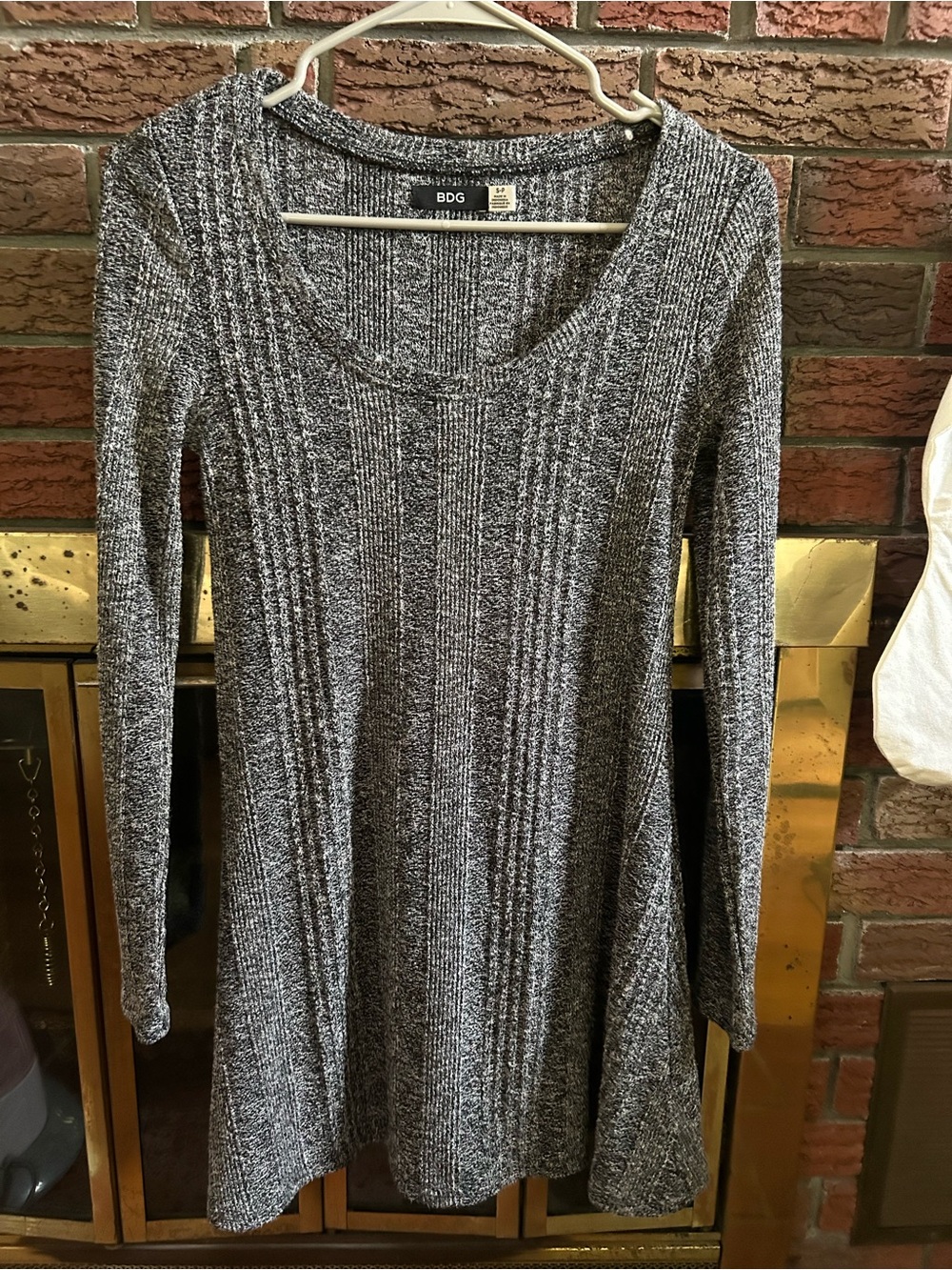 BDG Gray Marled Ribbed Long-Sleeve Sweater Dress